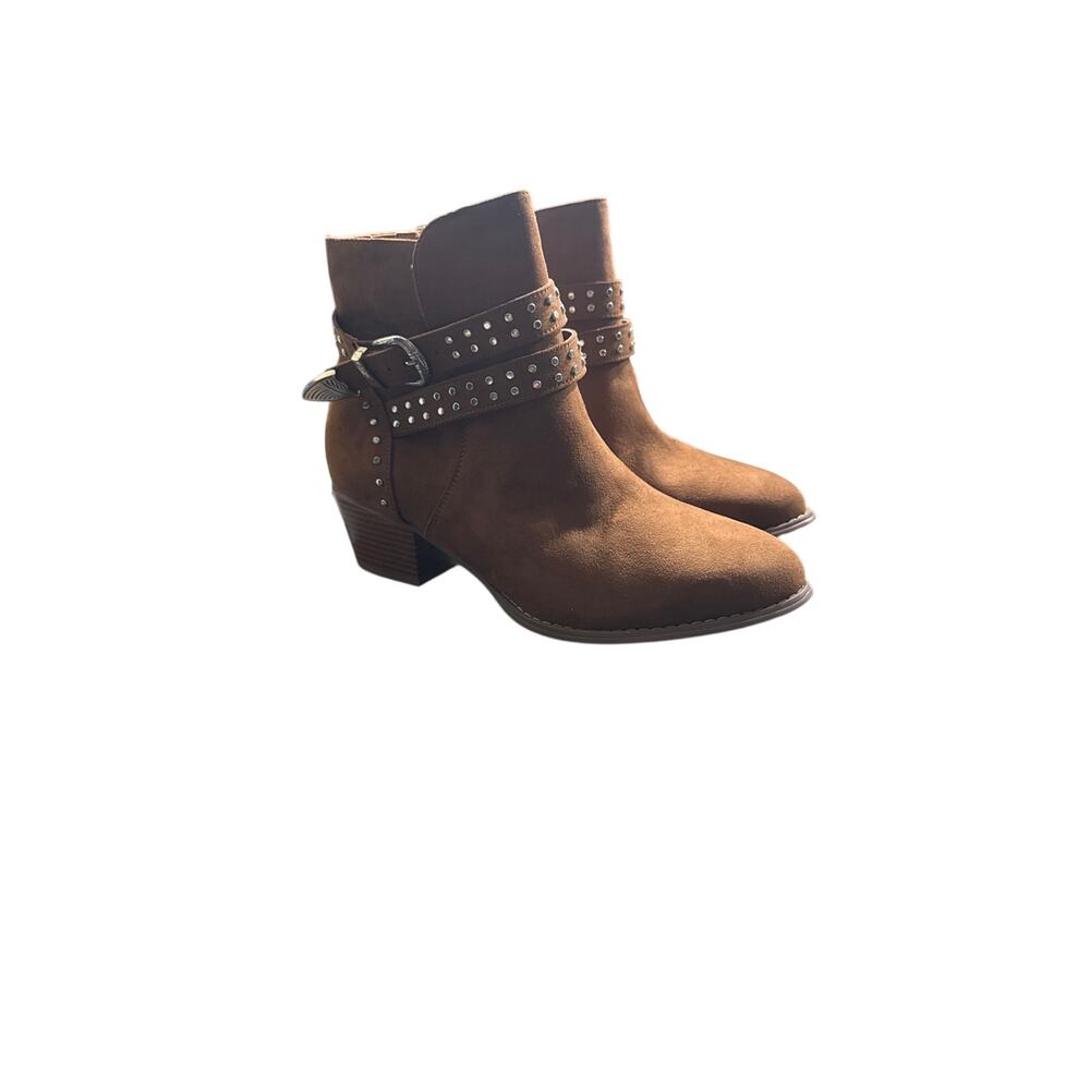 Torrid Brown Studded Buckle Ankle Boots Womens 10 Block Heel Side Zip NWOB